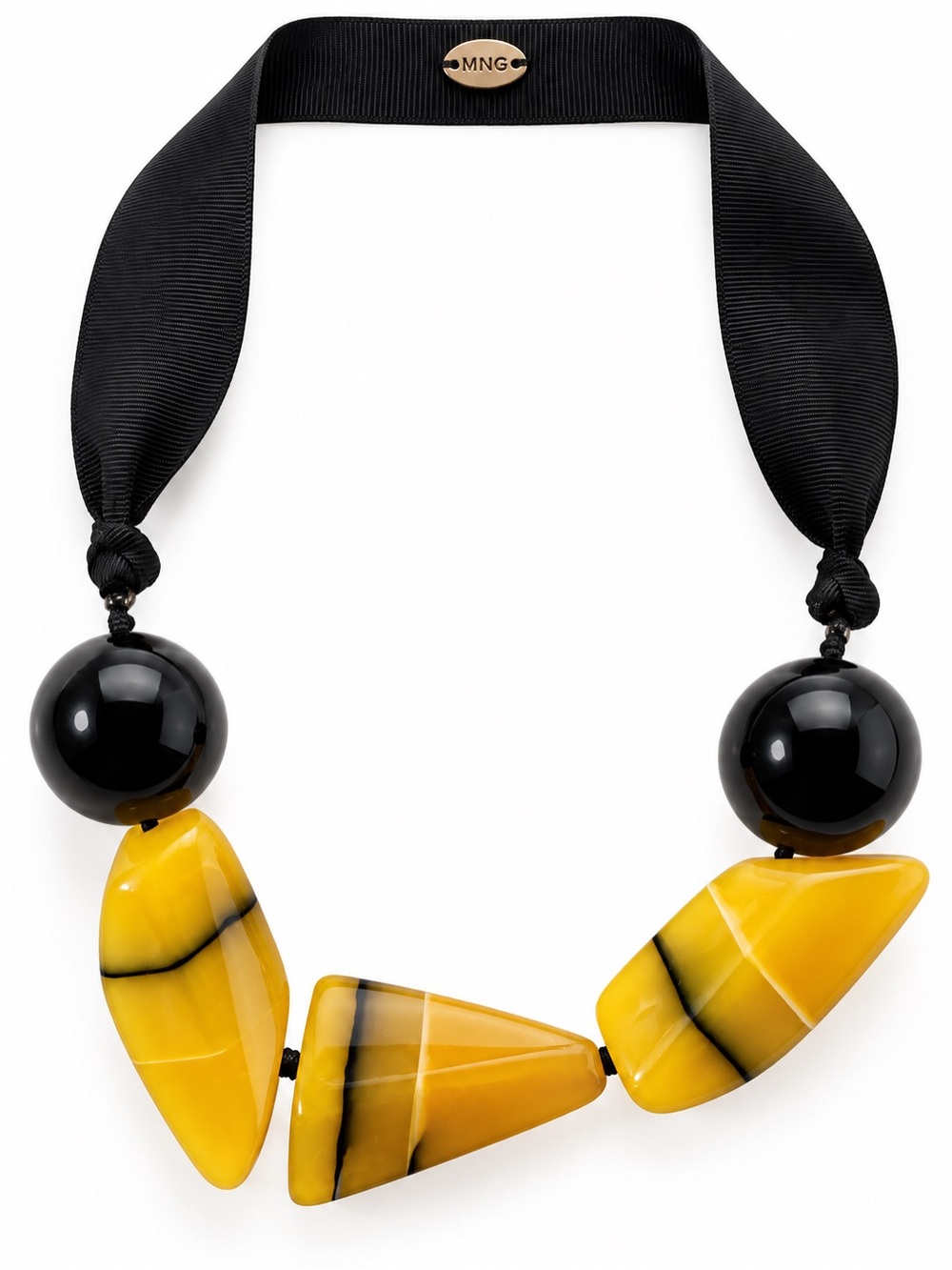MANGO MNG Black & Mustard Resin Statement Ribbon Necklace - Picture 2 of 6